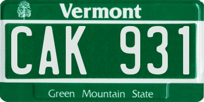 VT license plate CAK931