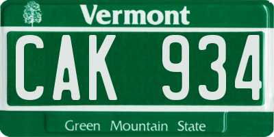 VT license plate CAK934