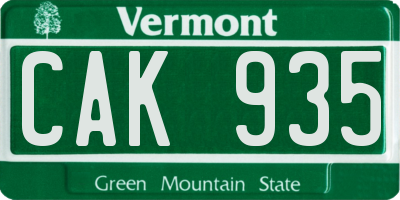 VT license plate CAK935
