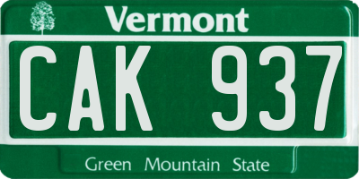 VT license plate CAK937