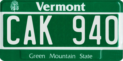 VT license plate CAK940