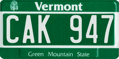 VT license plate CAK947