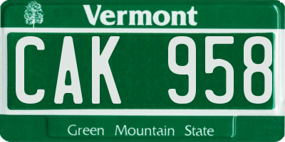 VT license plate CAK958
