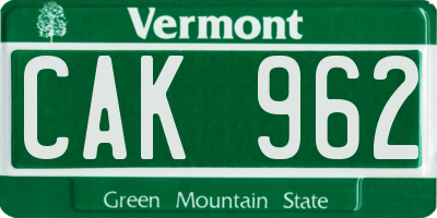 VT license plate CAK962