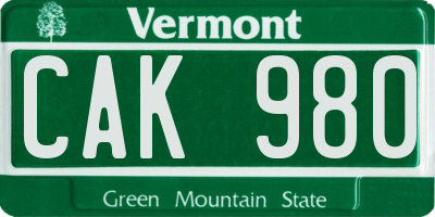VT license plate CAK980