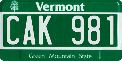 VT license plate CAK981