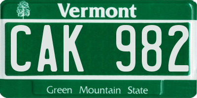 VT license plate CAK982