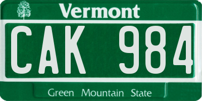 VT license plate CAK984