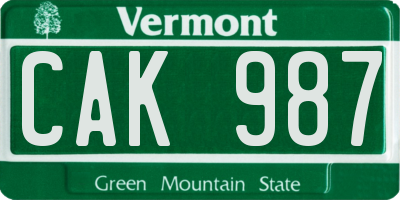 VT license plate CAK987