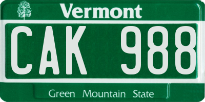 VT license plate CAK988