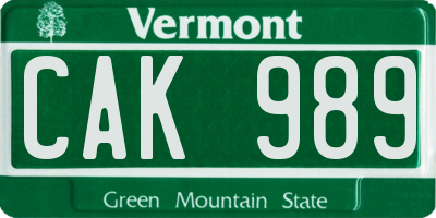 VT license plate CAK989