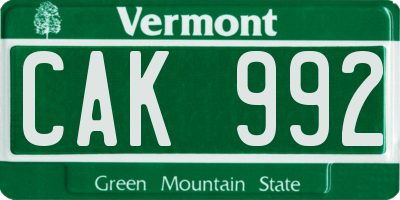 VT license plate CAK992