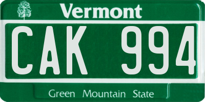 VT license plate CAK994