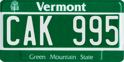 VT license plate CAK995
