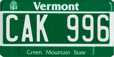 VT license plate CAK996