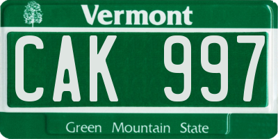 VT license plate CAK997