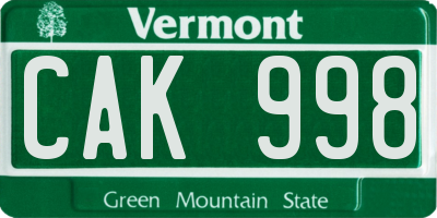 VT license plate CAK998