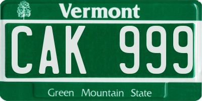 VT license plate CAK999
