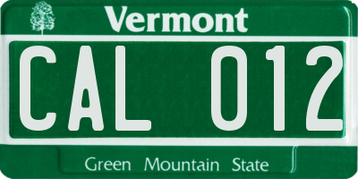 VT license plate CAL012
