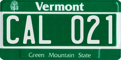VT license plate CAL021
