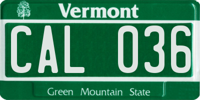VT license plate CAL036