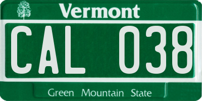 VT license plate CAL038