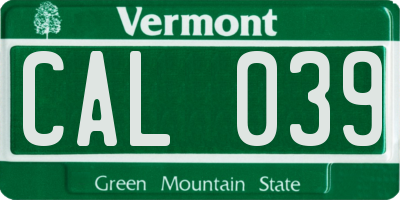 VT license plate CAL039