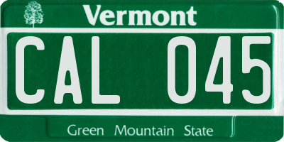 VT license plate CAL045