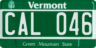 VT license plate CAL046