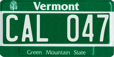 VT license plate CAL047