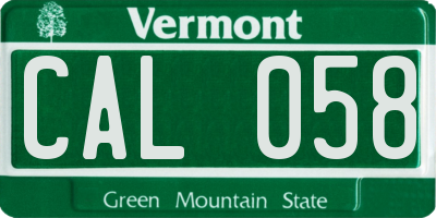 VT license plate CAL058