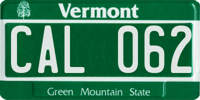 VT license plate CAL062