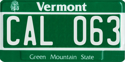 VT license plate CAL063