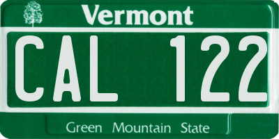 VT license plate CAL122
