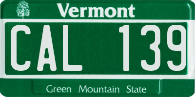 VT license plate CAL139