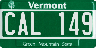 VT license plate CAL149