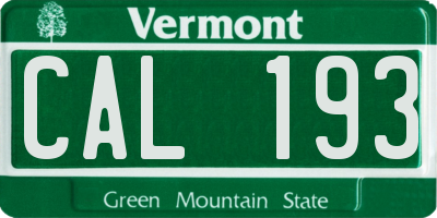 VT license plate CAL193
