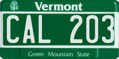 VT license plate CAL203