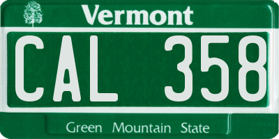 VT license plate CAL358