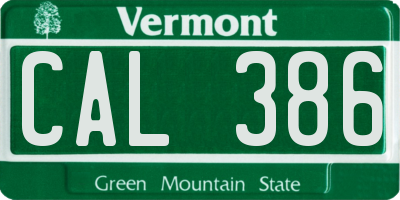VT license plate CAL386
