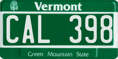 VT license plate CAL398