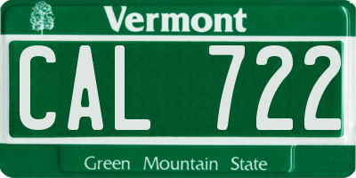 VT license plate CAL722