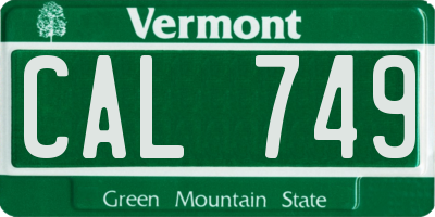 VT license plate CAL749