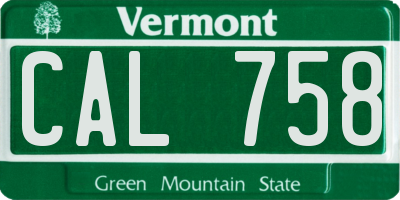 VT license plate CAL758