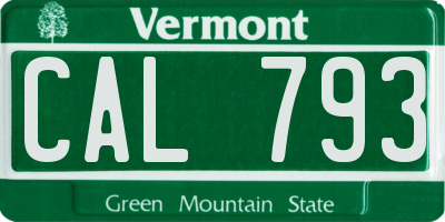VT license plate CAL793