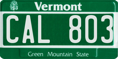 VT license plate CAL803