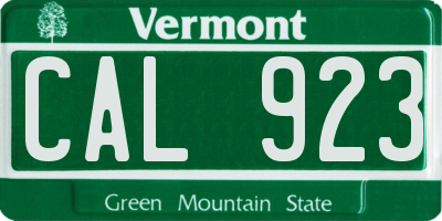 VT license plate CAL923