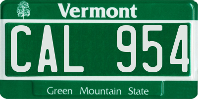 VT license plate CAL954