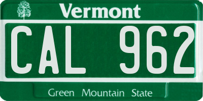 VT license plate CAL962