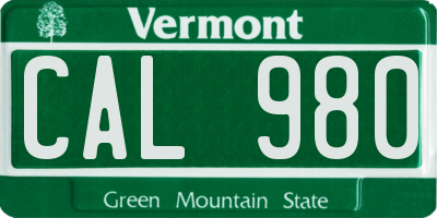 VT license plate CAL980